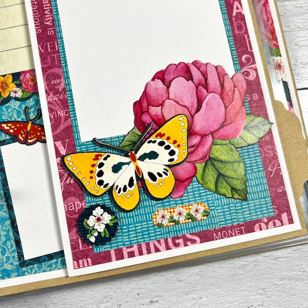 Let's Get Artsy scrapbook album page with vibrant colors, butterflies, and flowers