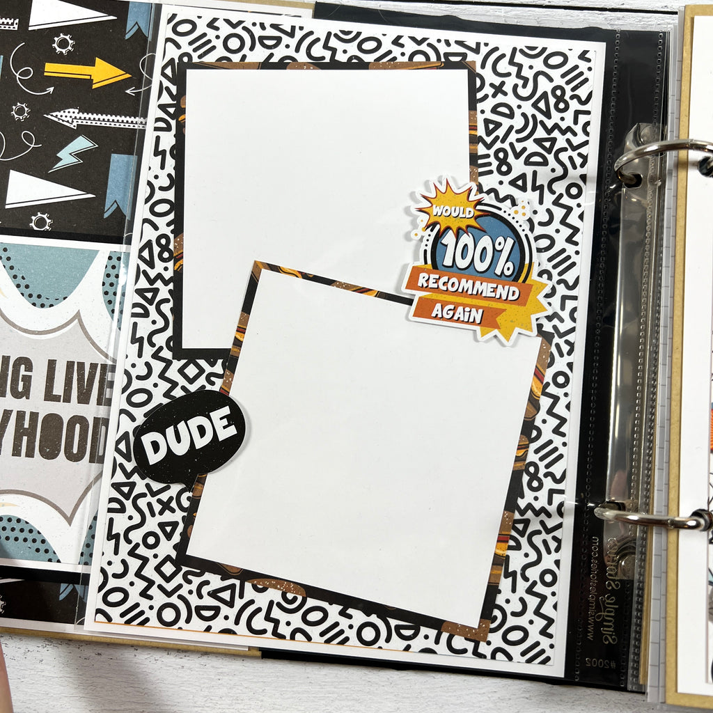 Boy Scrapbook Album page with a black and white design