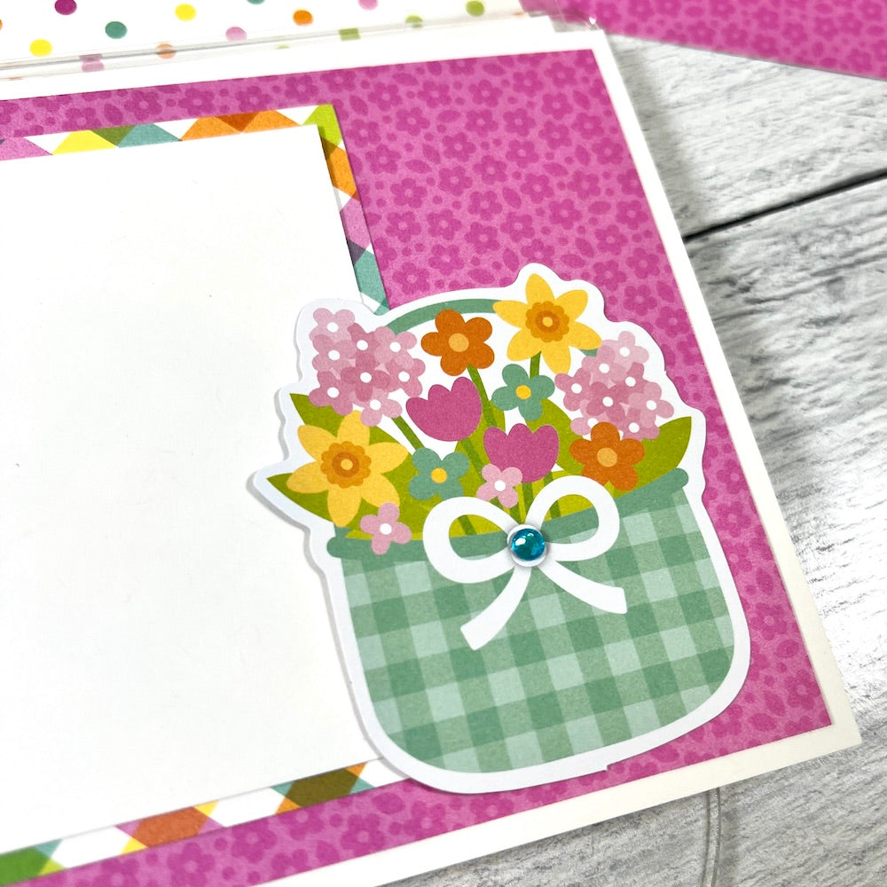Easter & spring scrapbook album page with a basket of pretty flowers