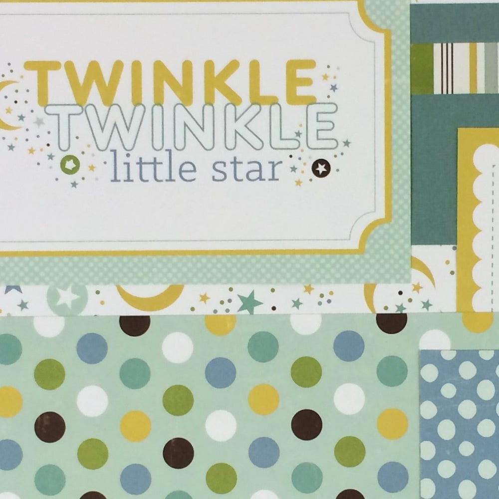 12x12 Sweet Baby Boy Scrapbook Page Layout with stars, moons, and colorful polka dots