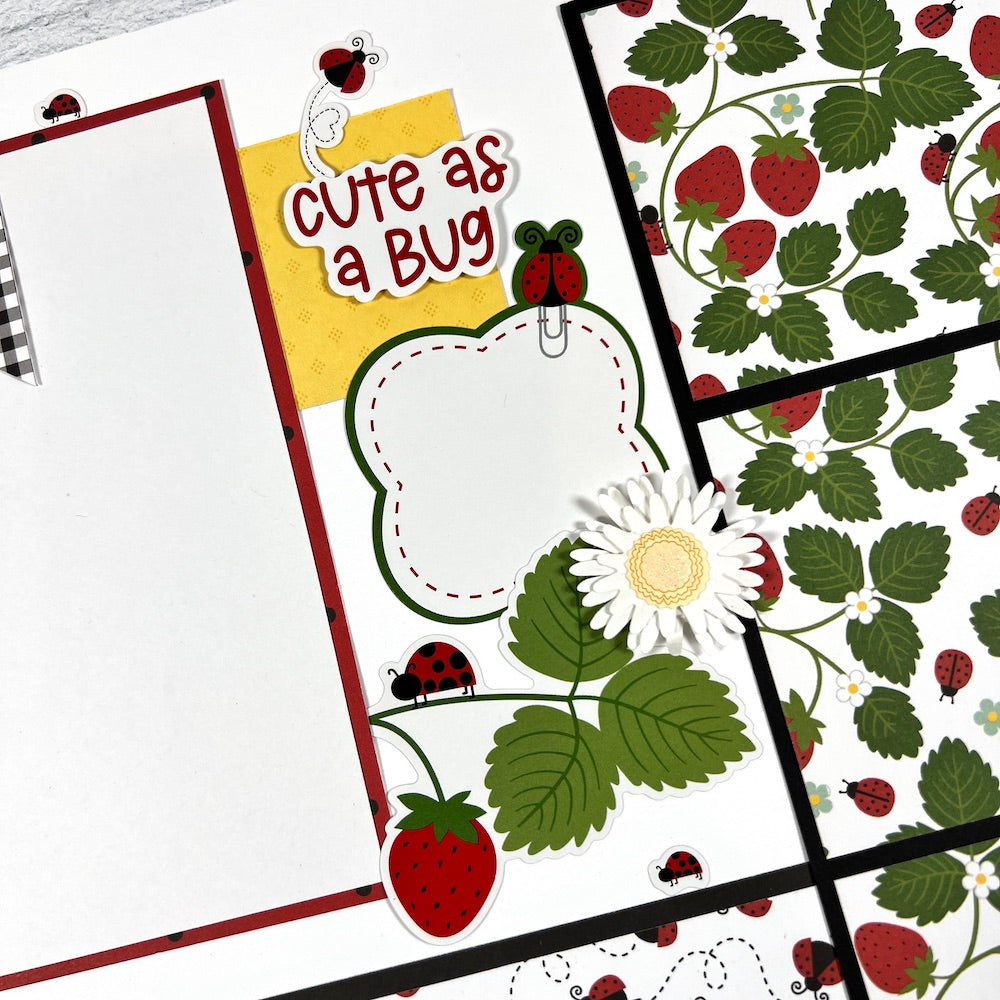 12x12 scrapbook layout with strawberries, ladybugs, and daisies