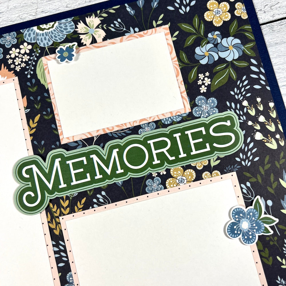 12x12 In Loving Memory scrapbook page layout with lots of pretty flowers