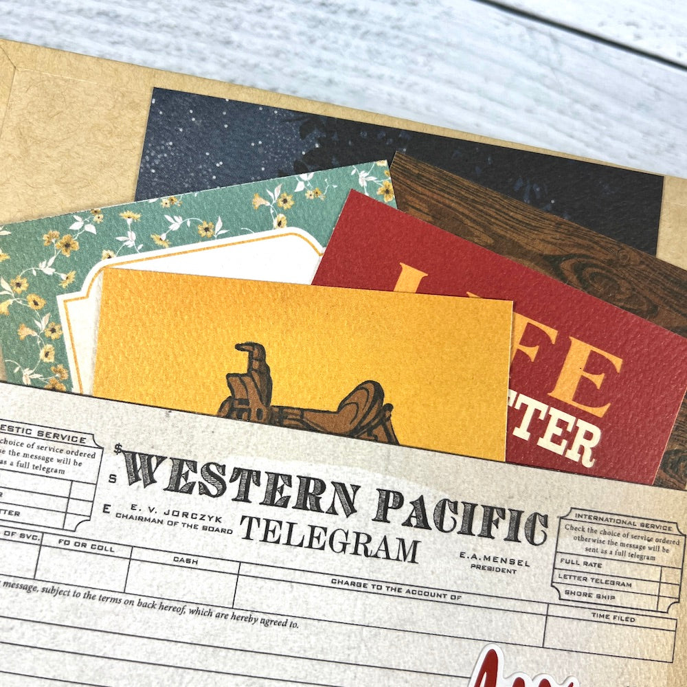 Country Western Scrapbook Mini Album Page with a pocket and journaling cards