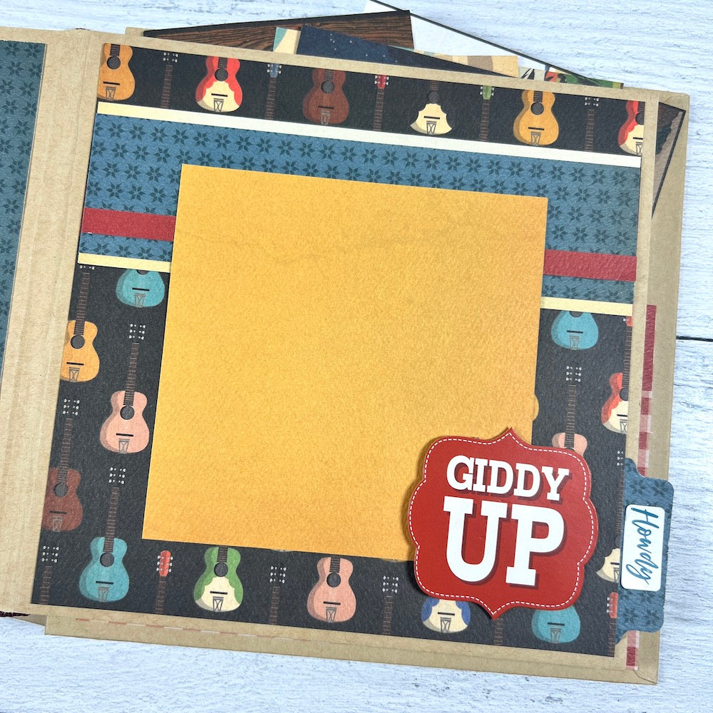 Country Western Scrapbook Mini Album Page with lots of colorful guitars