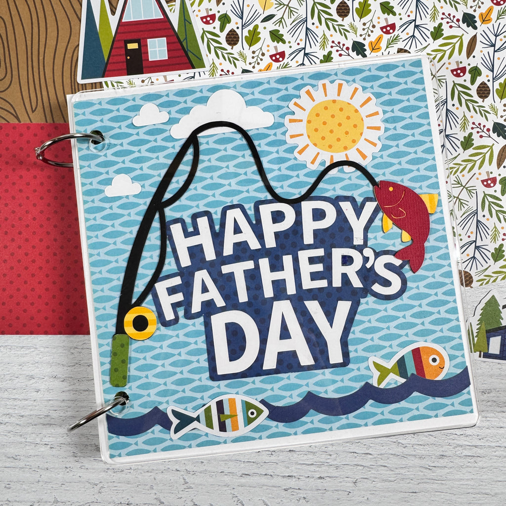 Father's Day Scrapbook Mini Album with a clear acrylic album and a cute fishing and lake theme