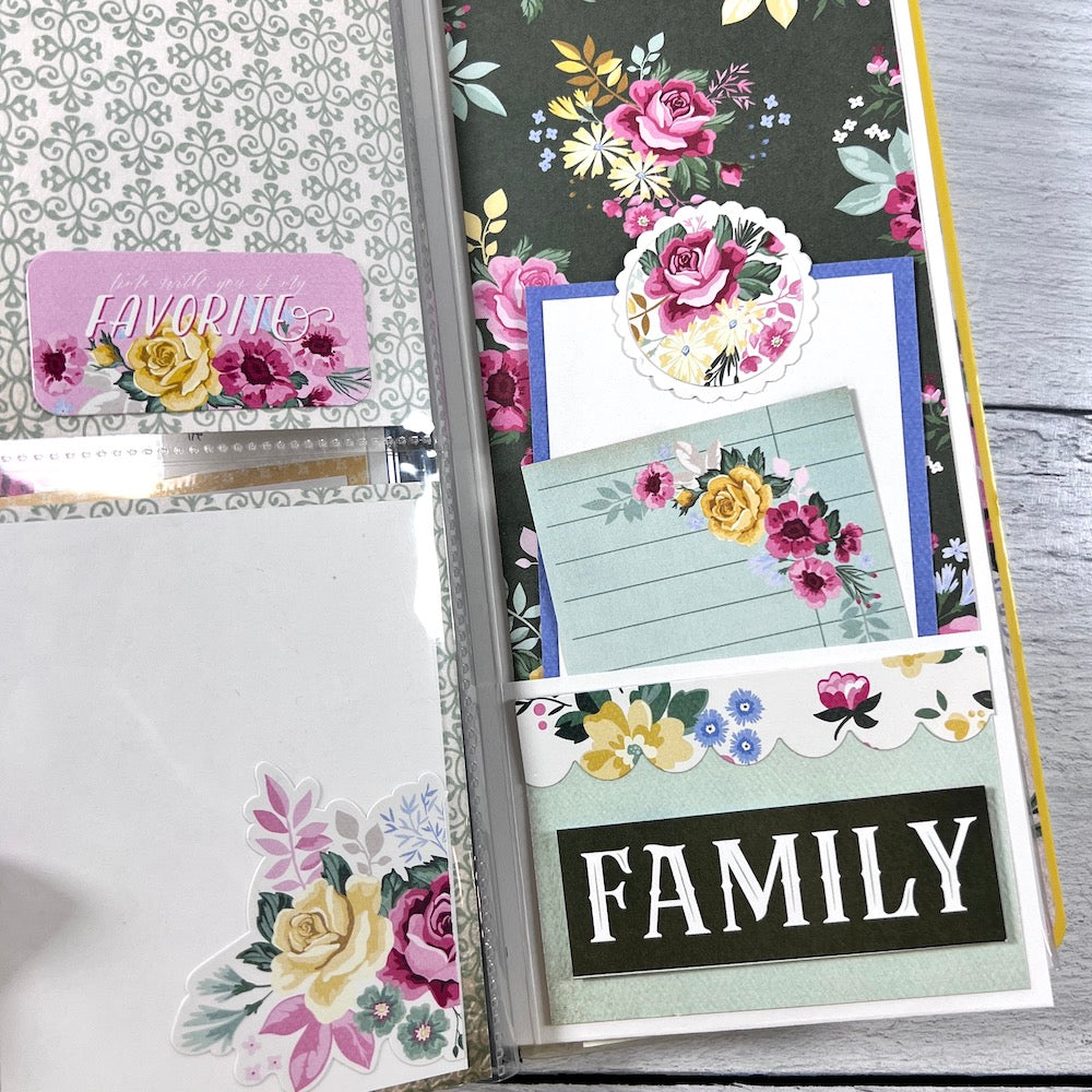Mom Mother scrapbook album page with pretty flowers, a pocket, and journaling cards