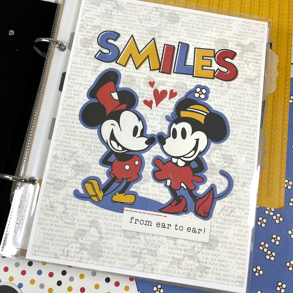 Classic Mouse Disney Themed Scrapbook Album Page with vintage style Mickey and Minnie