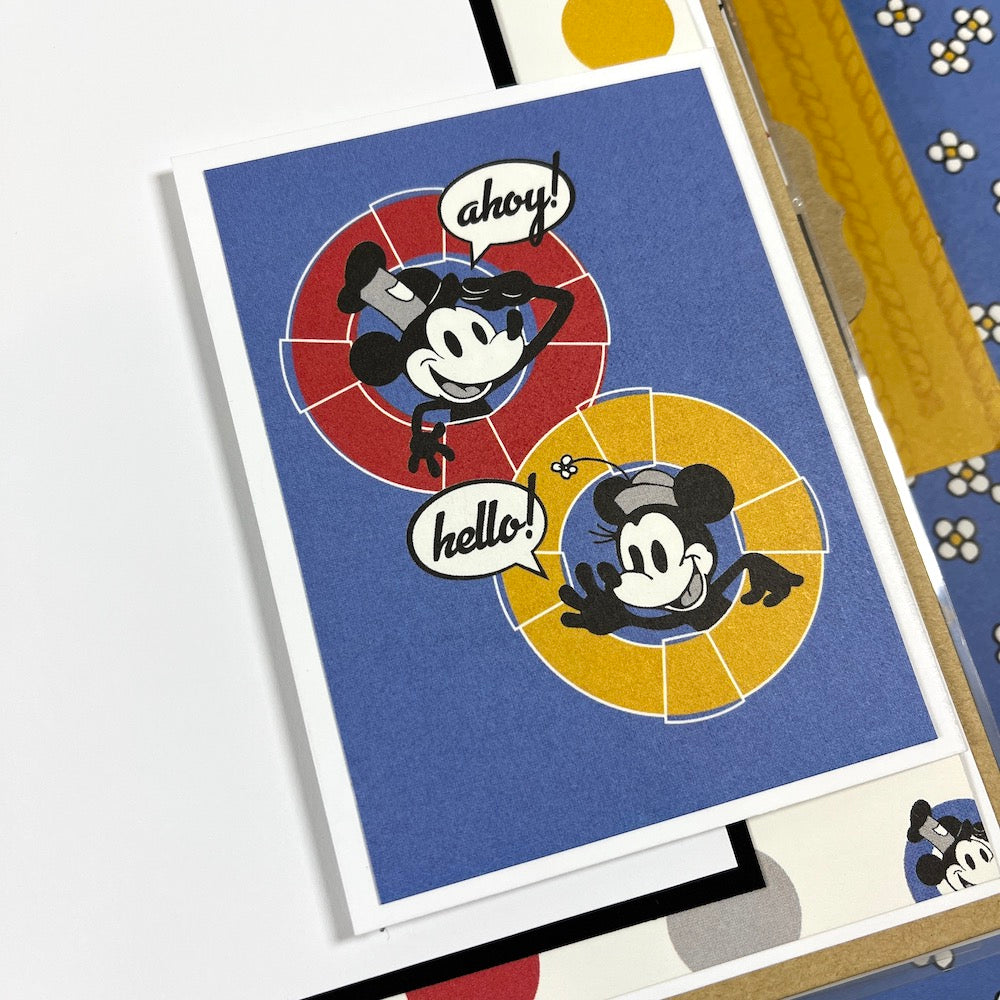 Classic Mouse Disney Themed Scrapbook Album Page with vintage style Mickey & Minnie peeking through nautical life savers