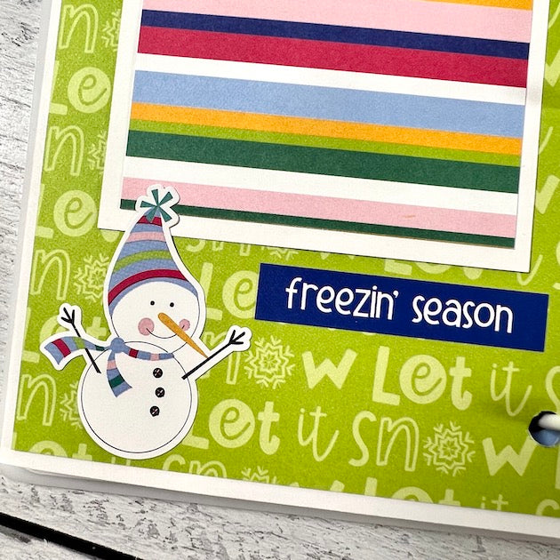 Let it Snow Winter Scrapbook Album page with snowman