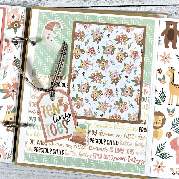 Twinkle Twinkle Baby Girl Scrapbook Album page with flowers & animals