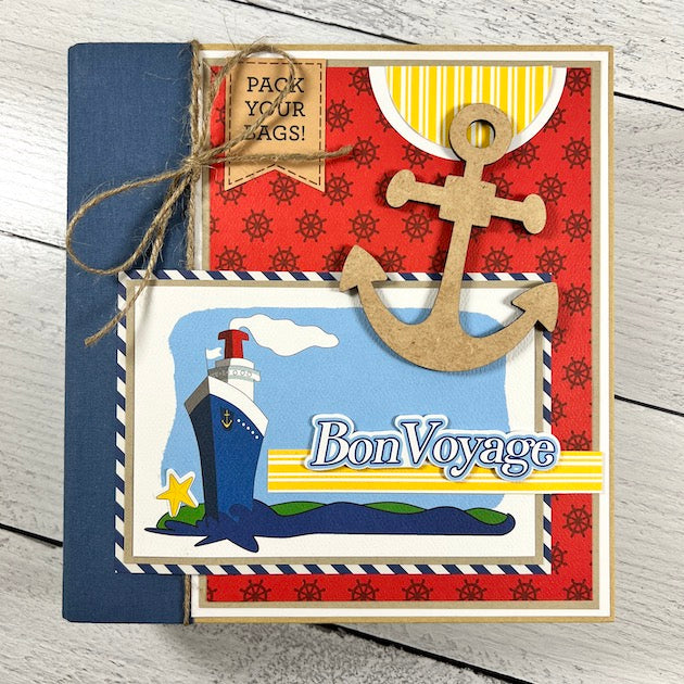 Bon Voyage Cruise Scrapbook Album with a ship, anchor, & twine