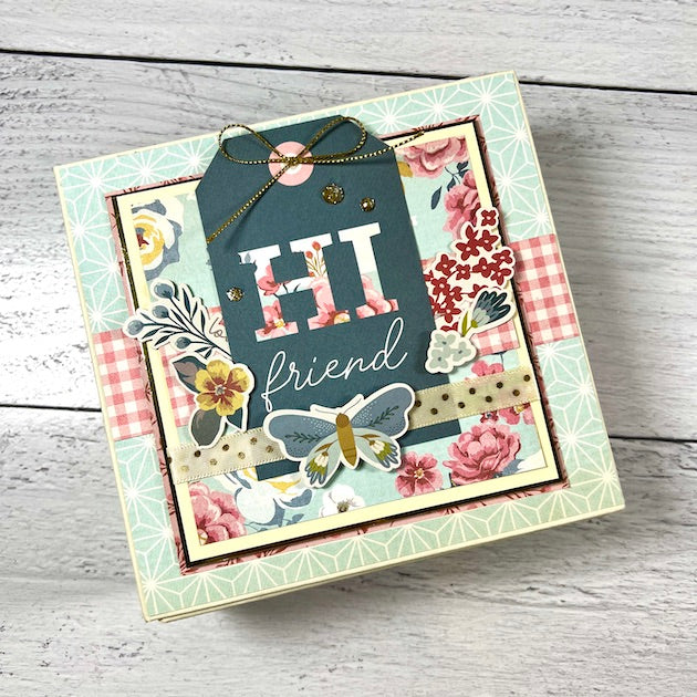 Hi Friend Scrapbook Album in a box with flowers & butterflies