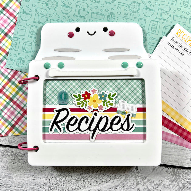 Acrylic Oven Shaped Recipe Scrapbook Album with flowers and a cute face