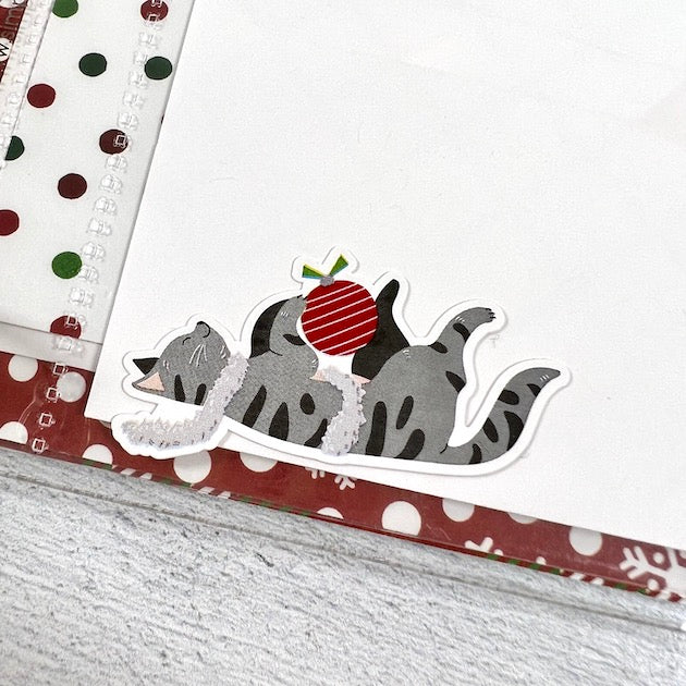 Cat Christmas Scrapbook Page with kitty playing with ornament