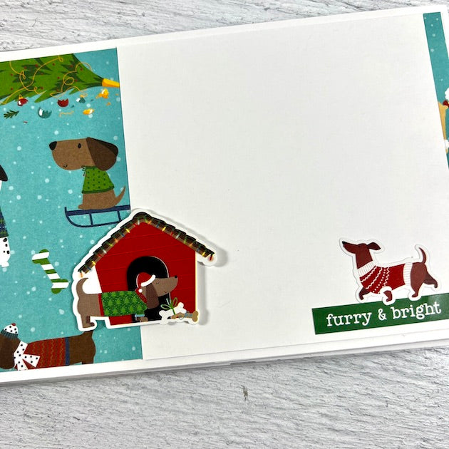 Dog Christmas Scrapbook Album Page with dog house and puppies in sweaters