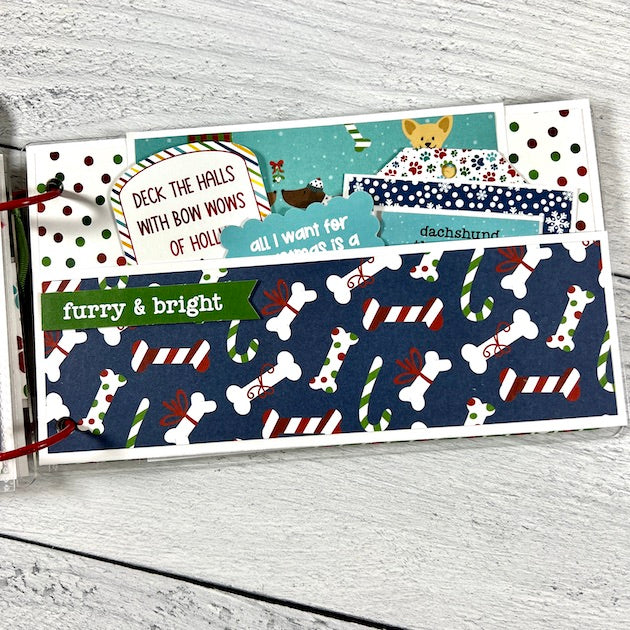 Dog Christmas Scrapbook Album Page with bones, a pocket and journaling cards