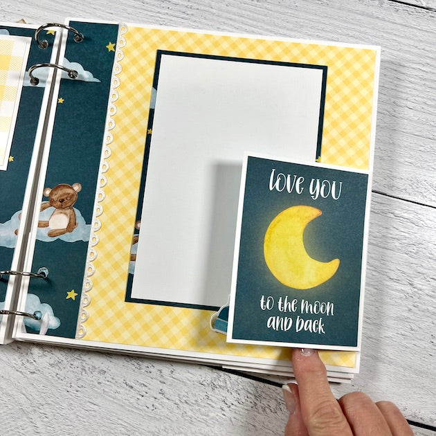 Baby Scrapbook Album Page with sleeping bear, the moon, and clouds