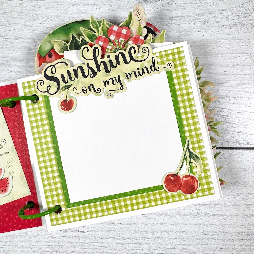 Summer Scrapbook Album page with cherries, polka dots, and a cute gingham print