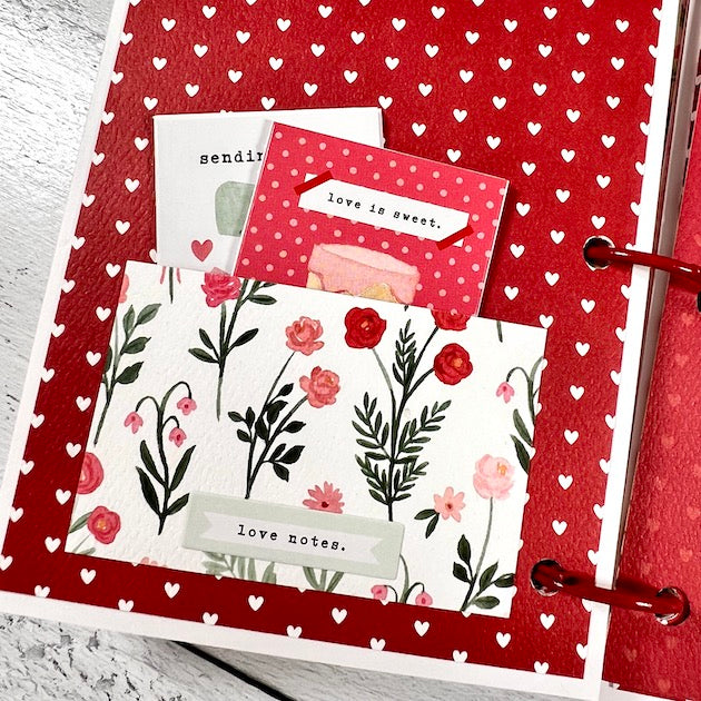 Valentine's Day Scrapbook Album Page with flowers, hearts, & a pocket