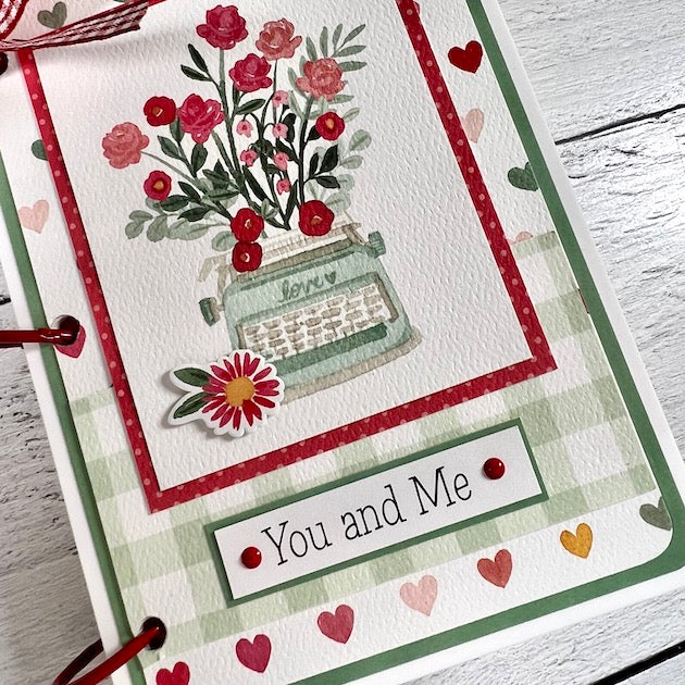 Valentine's Day Scrapbook Album with typewriter, flowers, & hearts