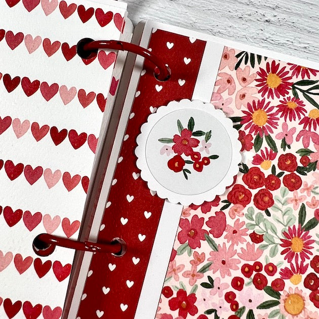 Valentine's Day Scrapbook Album Page with flowers & hearts
