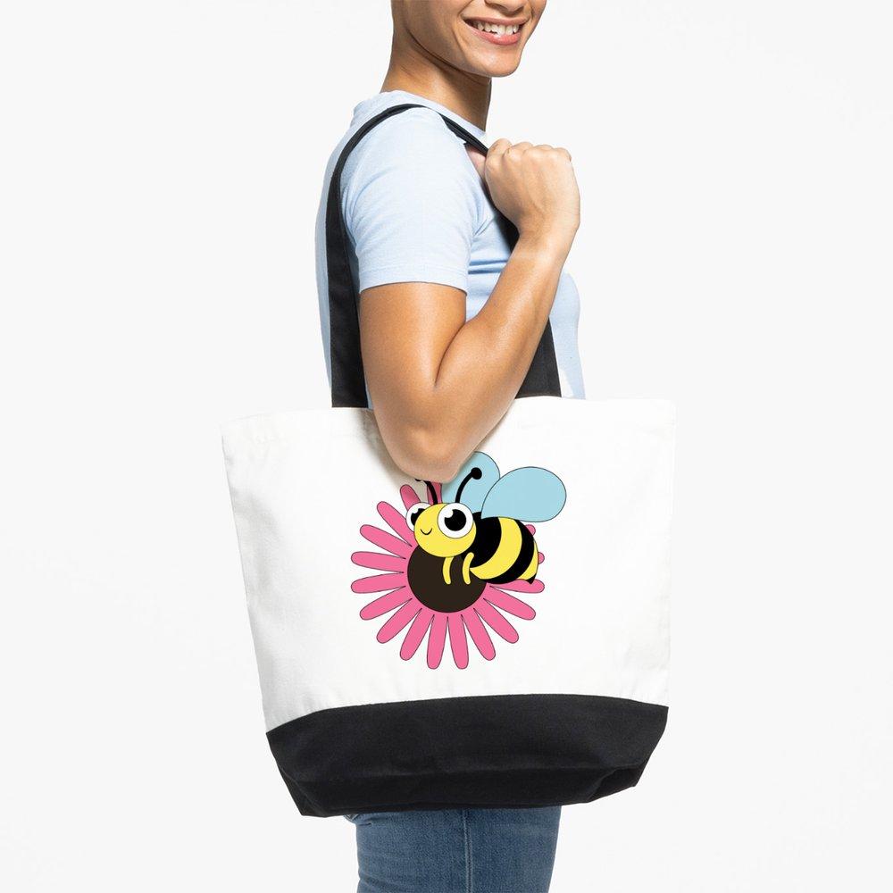 Artsy Albums tote bag with pink daisy and bee for scrapbook supplies 