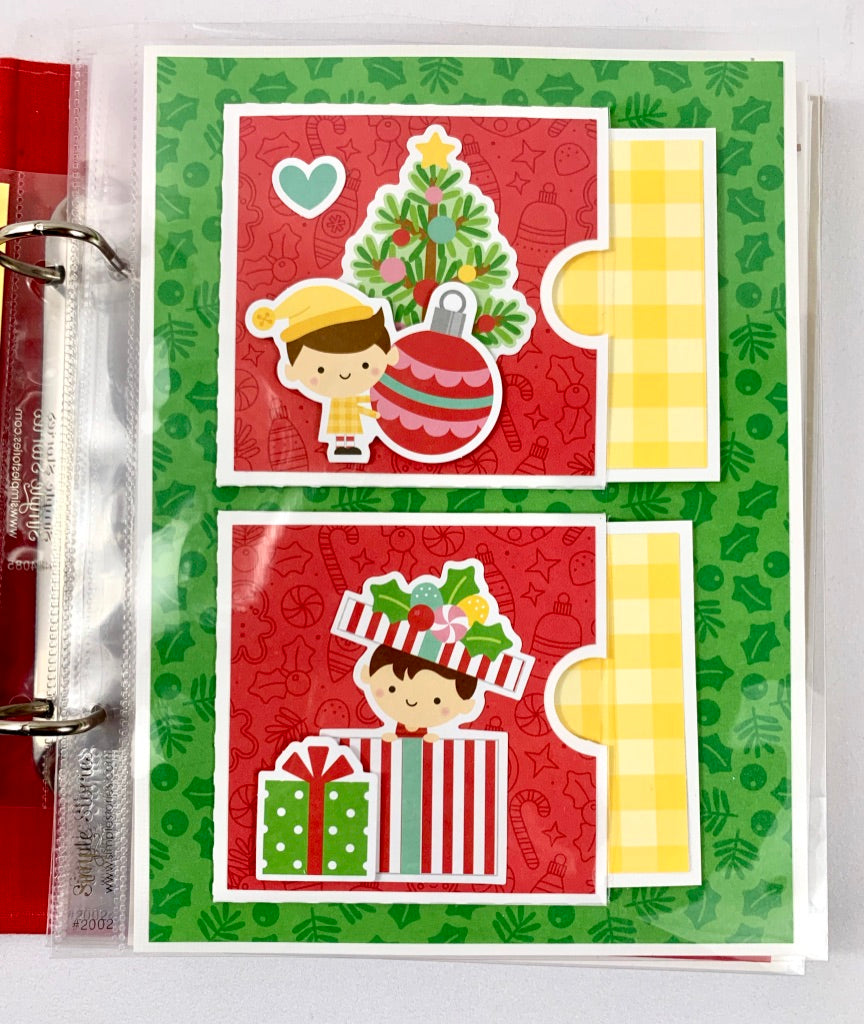 Christmas Magic Scrapbook Album Page with pockets for photos, elves, gifts, and a tree