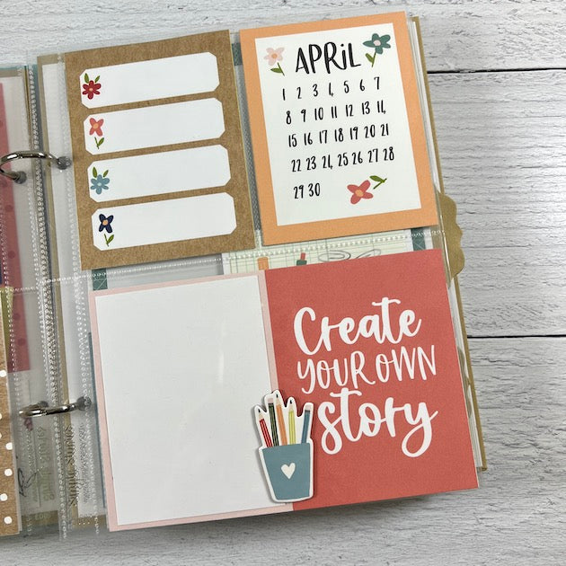 Scrapbook Album and Yearly Planner Page with monthly calendar