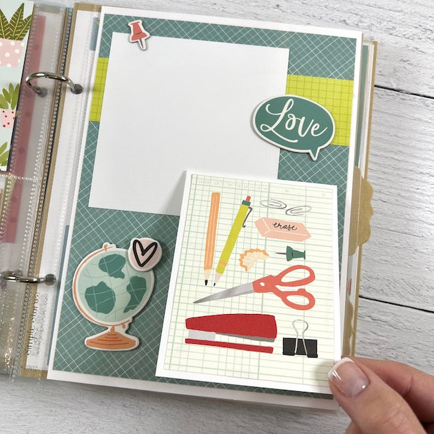 Scrapbook Album and Yearly Planner Page with stickers and card
