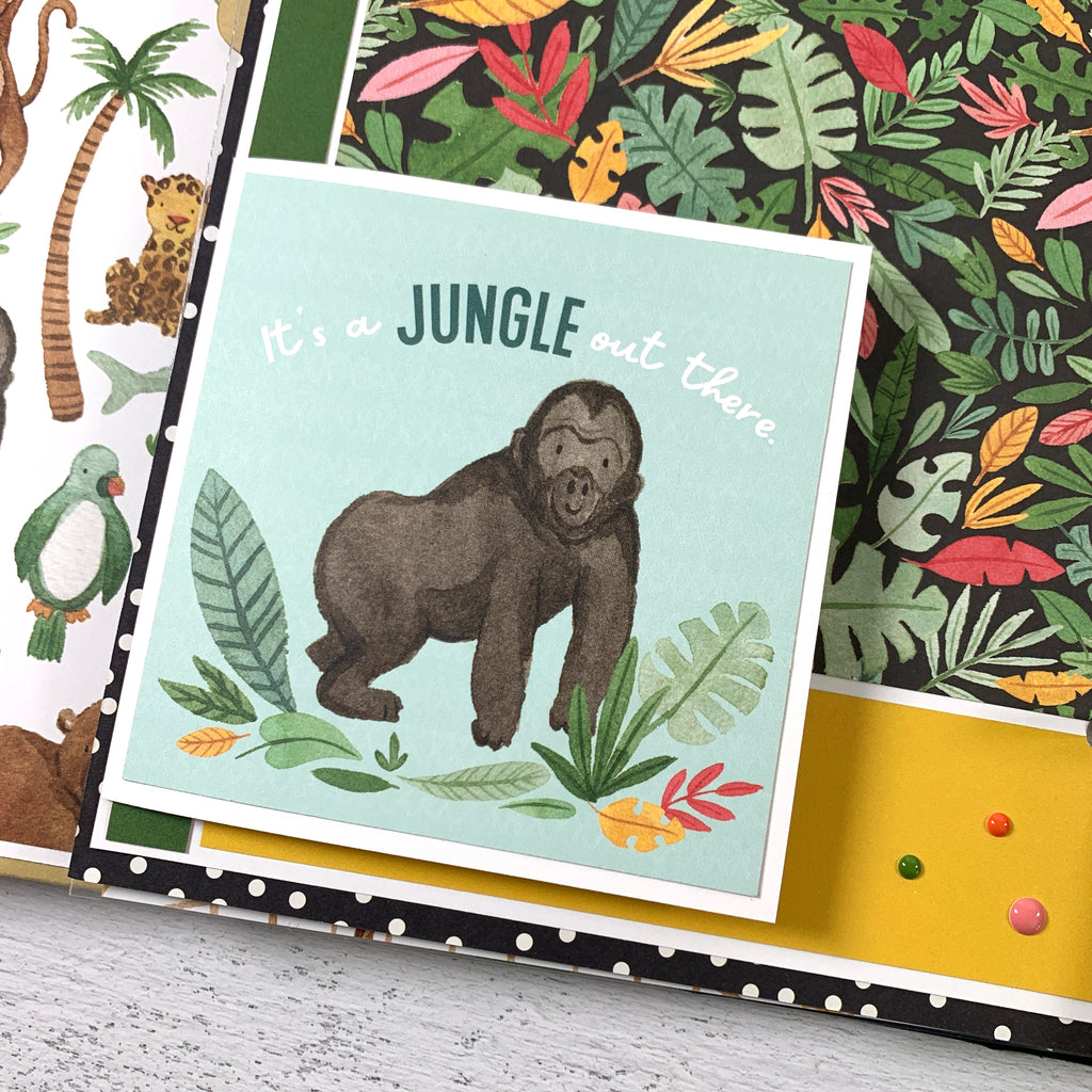 Into the wild scrapbook album page with gorilla folding card