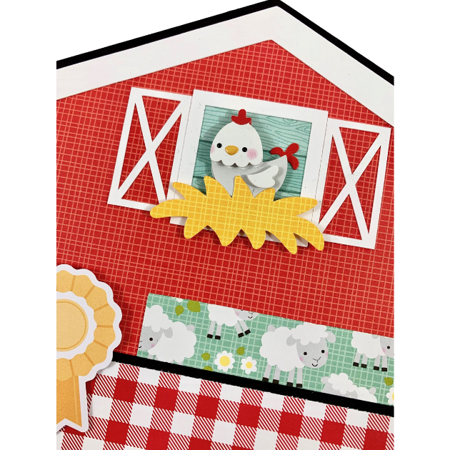 Barn shaped farm scrapbook album with chicken