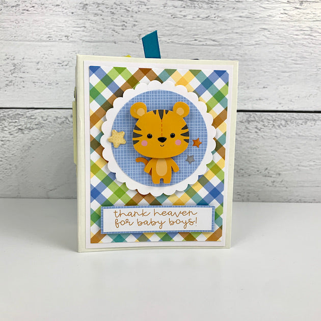 baby boy scrapbook mini album with tiger on the cover