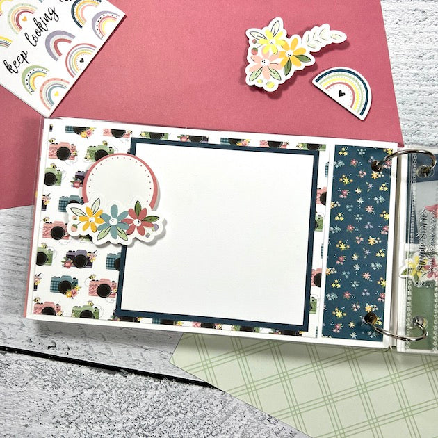 Hello Beautiful Friend Scrapbook Album Page with flowers & cameras