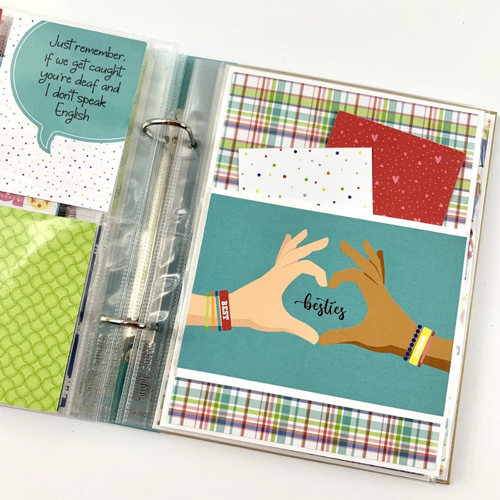 Best Friends Scrapbook Album page with a pocket and journaling cards
