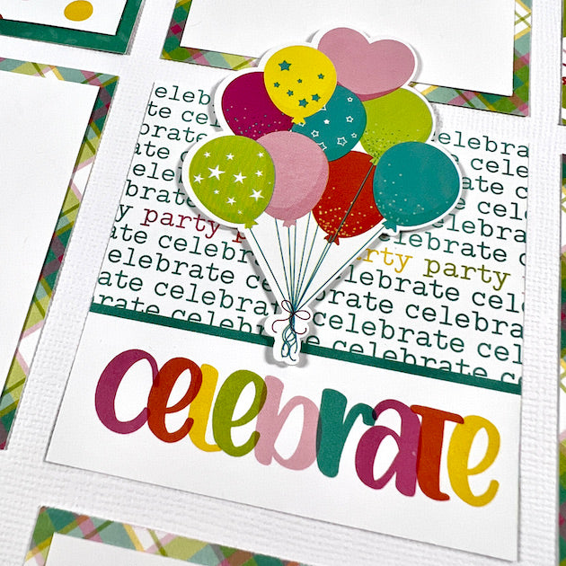 12x12 birthday scrapbook page layout with balloons