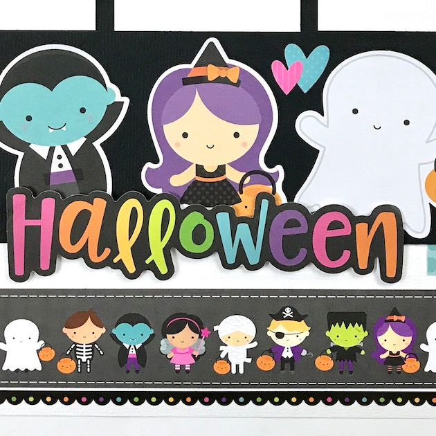 Halloween Booville Scrapbook Layout Page with children in costumes