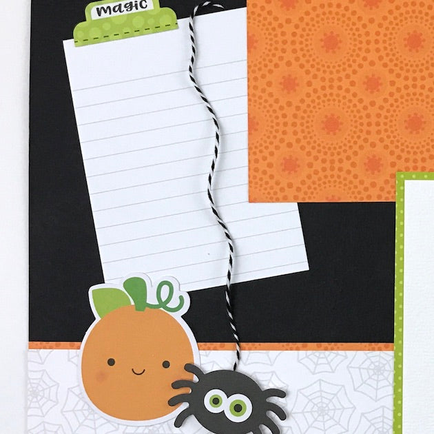 Halloween Booville Scrapbook Page with pumpkin and spider