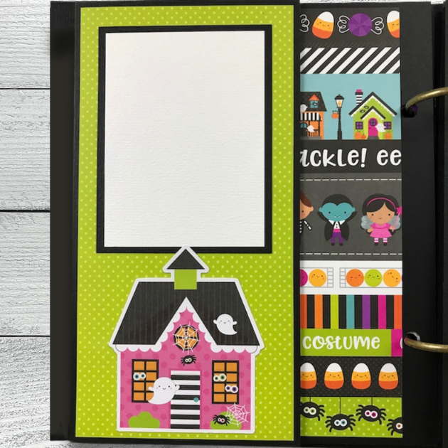 Halloween Booville Scrapbook Album page with pink house
