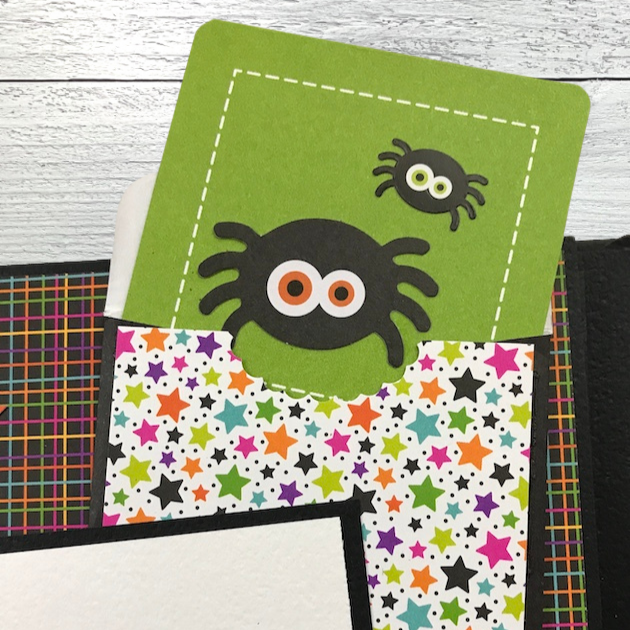 Halloween Booville Scrapbook Page with envelope and spider card