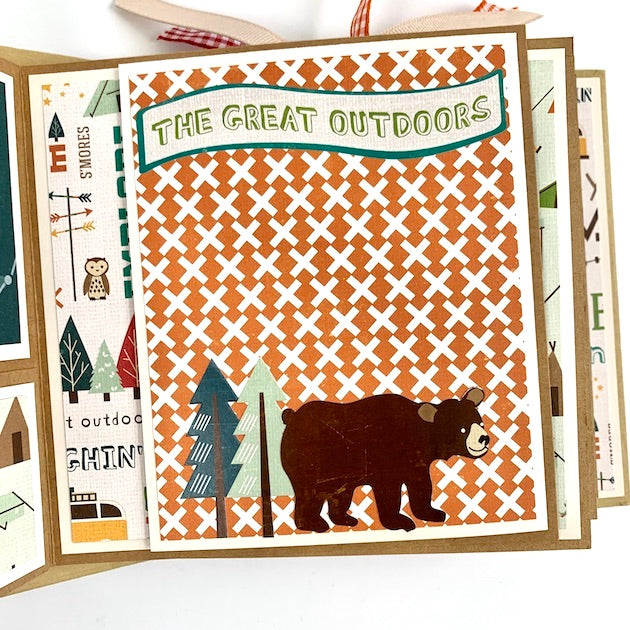 happy camper scrapbook mini album folding page with bear 