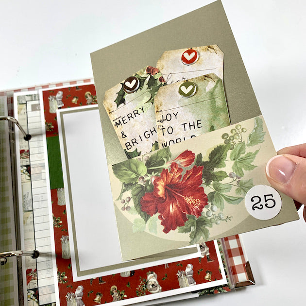 december documented christmas scrapbook album page with tri-fold card