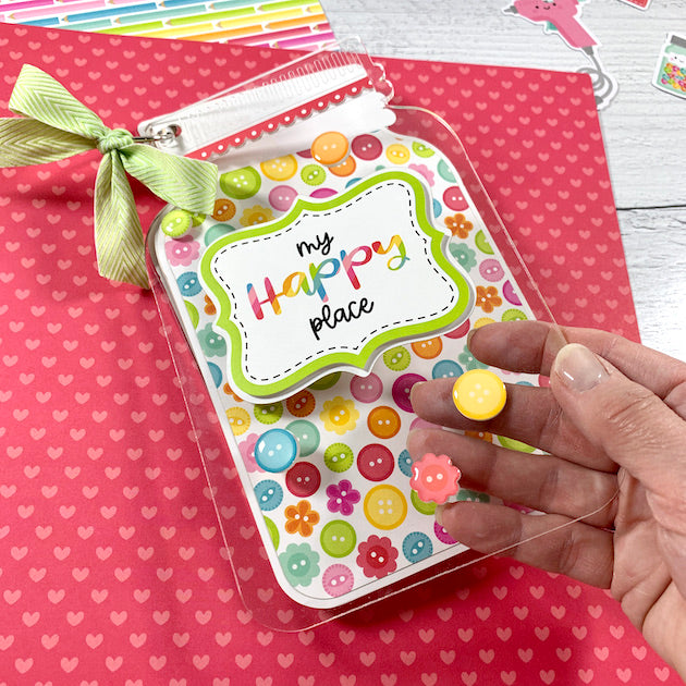 My Happy Place Jar Shaped Acrylic Scrapbook Album with buttons