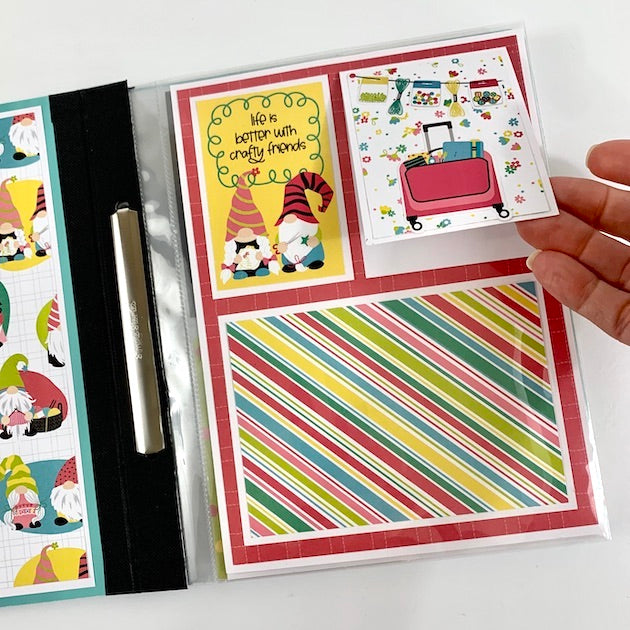 crafting gnomes scrapbook album page with flip-up card