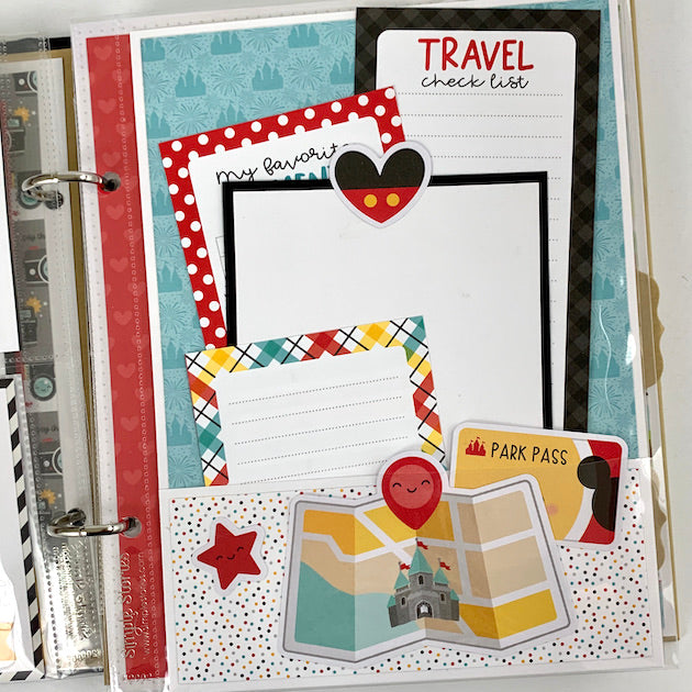 Disney Themed Scrapbook Page with Pocket for journaling cards & photos