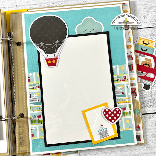 Best Day Ever Disney Themed Scrapbook Album Page with hot air balloon, heart, & rides