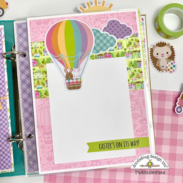 Easter Scrapbook Album page with rabbits in hot air balloon