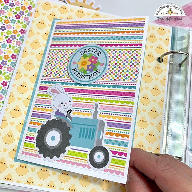 Easter Scrapbook Album page with rabbit on a tractor