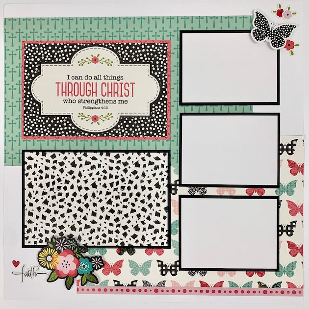 12x12 faith scrapbook layout page with butterflies