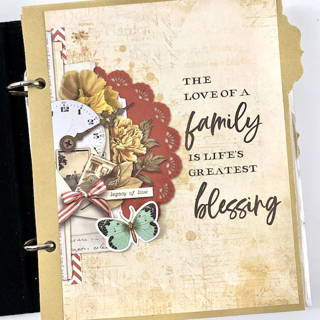 Family is Forever Ancestry Scrapbook Album with gorgeous flowers, butterflies, and vintage embellishments