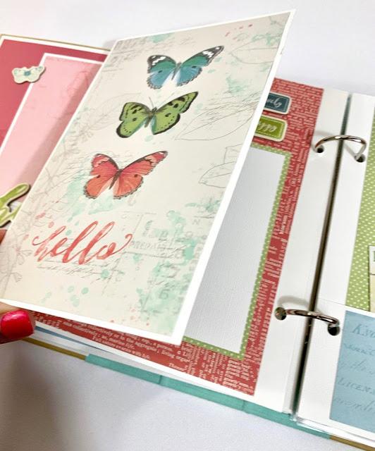 Good Life Spring Scrapbook Album page with flowers, butterflies, & a folding card